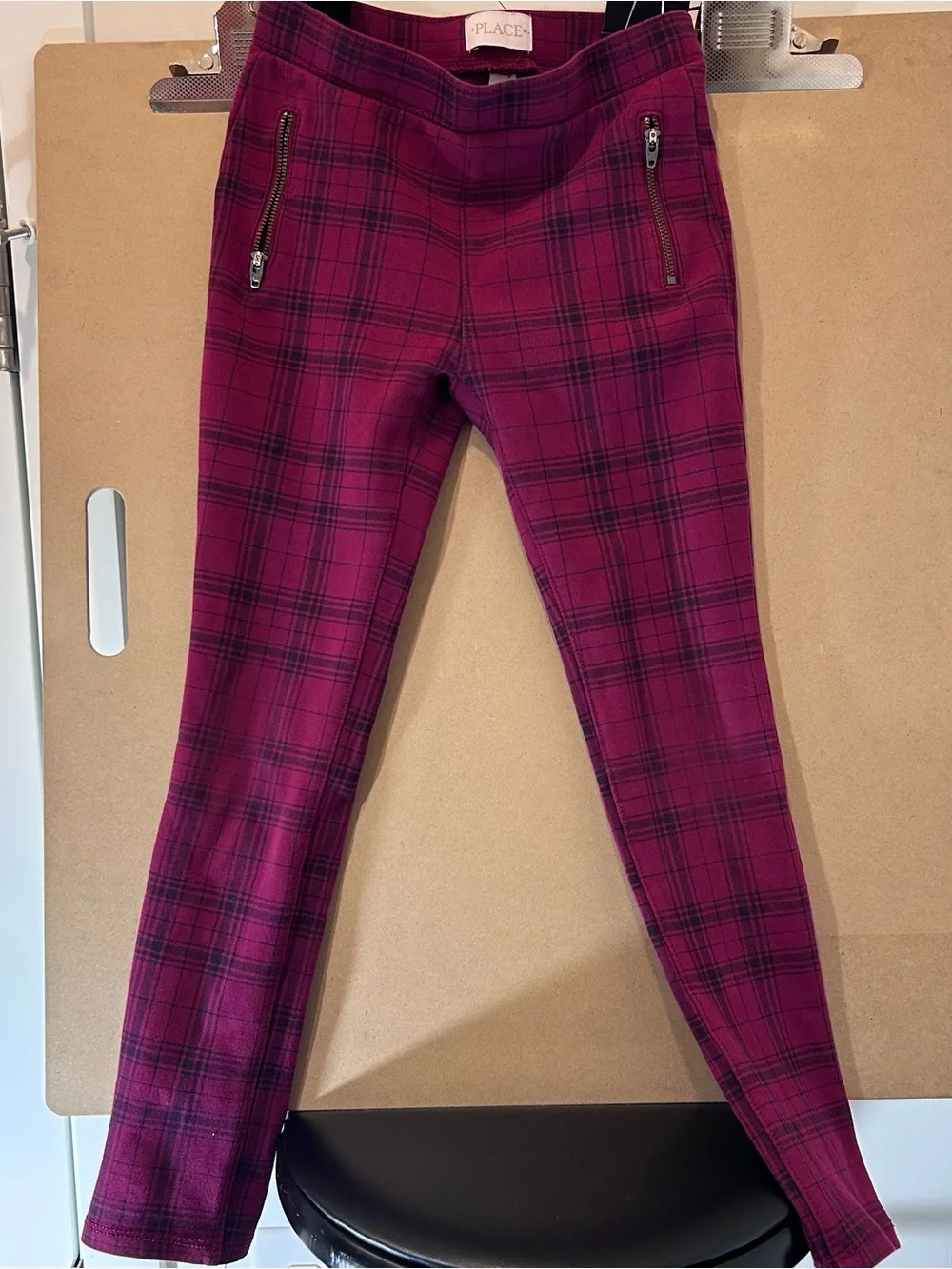 The Children’s Place Girls 8 Burgundy Plaid Ponte Jeggings Skinny Zip Pants